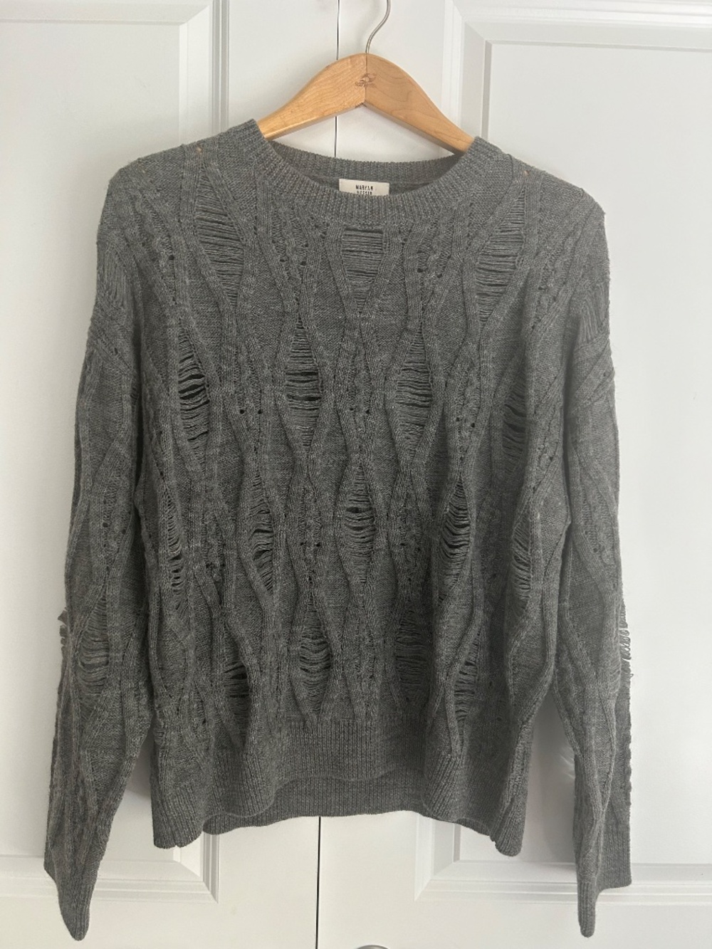 Maryam Nassir Zadeh Monti Sweater wool gray openwork sheer grunge distressed XL